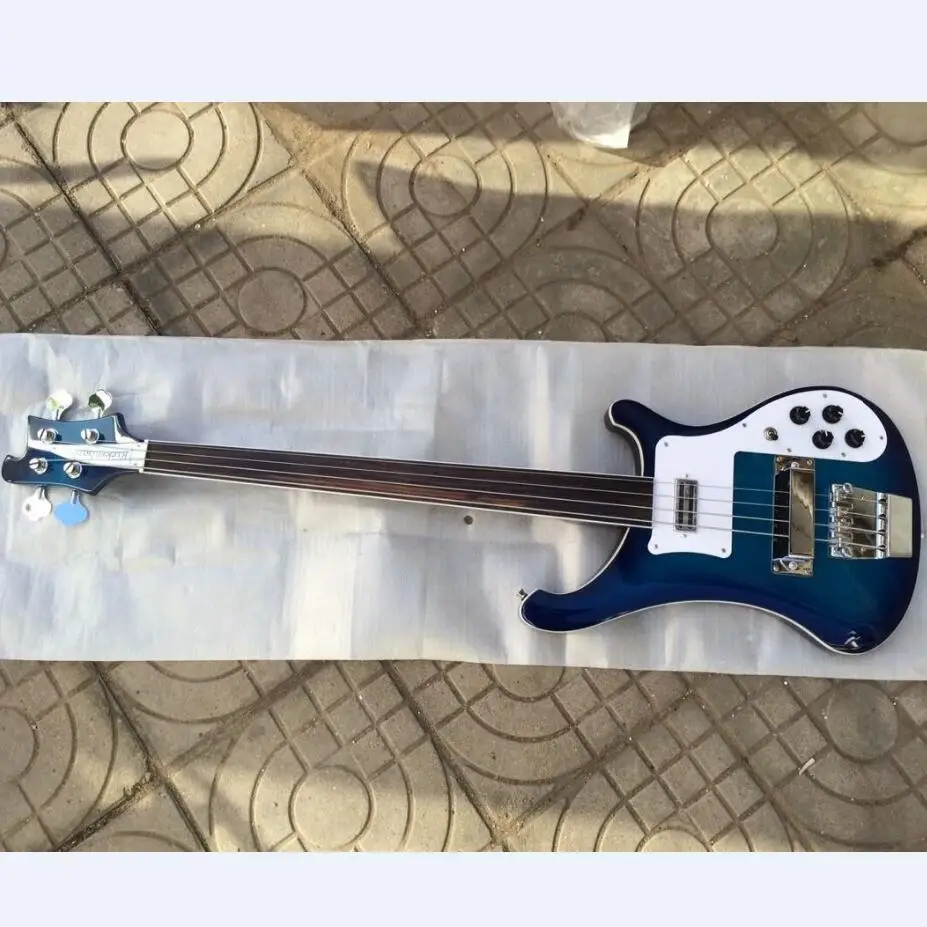 Rickenback 4003 4 струны без резинки бас гитара прозрачный синий отделка Ricken 4003 fireglo без резинки бас