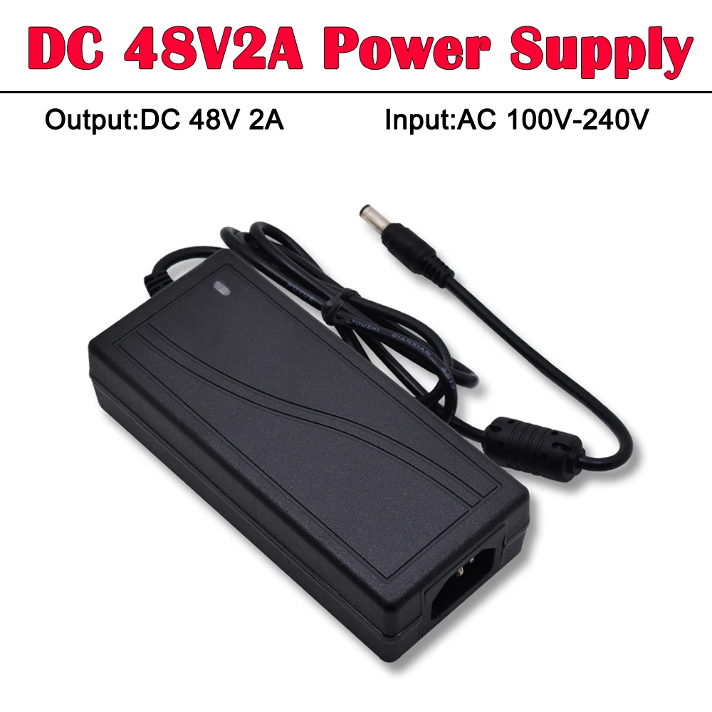 AC DC Power Supply Adapter 48V 2A Charger 96W For LED Strip Light CCTV Camera NVR POE Injector Ethernet IP | Безопасность и защита