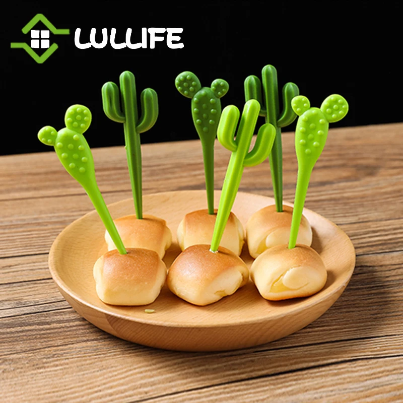 6pcs/set Creative Cactus Fruit Forks Snack Cake Dessert Toothpick Kids Salad Fork Food Picks Party Tableware Home Decor | Дом и сад