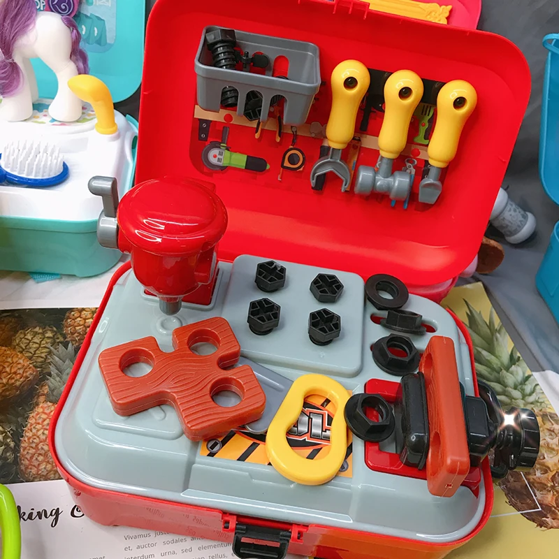Детский игровой домик для моделирования, портативный рюкзак, ролевой игрушечный туалетный столик, игрушка для ванной, кухонный игрушечный инструмент, игрушечный набор для доктора - Цвет: Tool toy