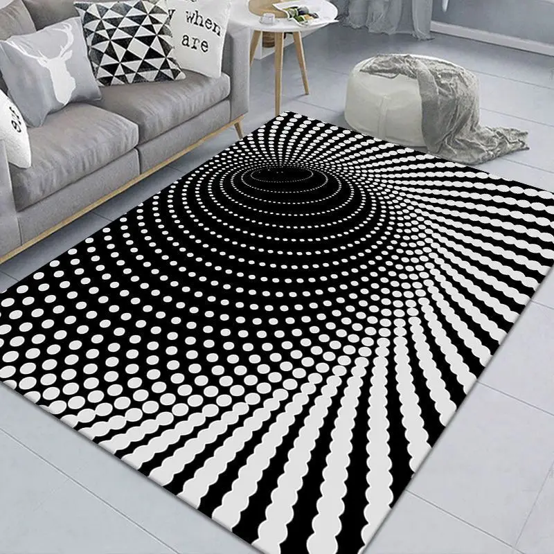 Luxury White Black 3D Geometric Illusion Pattern Area Rug
