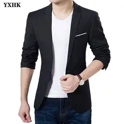 Новая мужская корейская мода; Слим хлопок белый приталенный Блейзер для мужчин s для мужчин костюм куртка черный синий плюс размер мужские