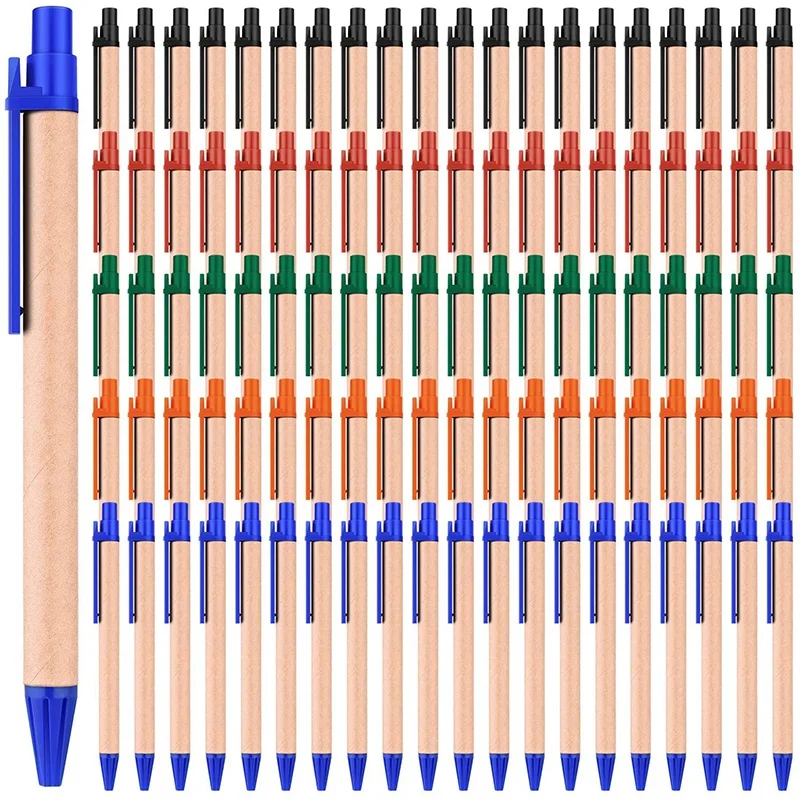 100 Pieces Eco-Friendly Ballpoint Pens 0.7 Mm Medium Point Retractable for School Office Home Writing |