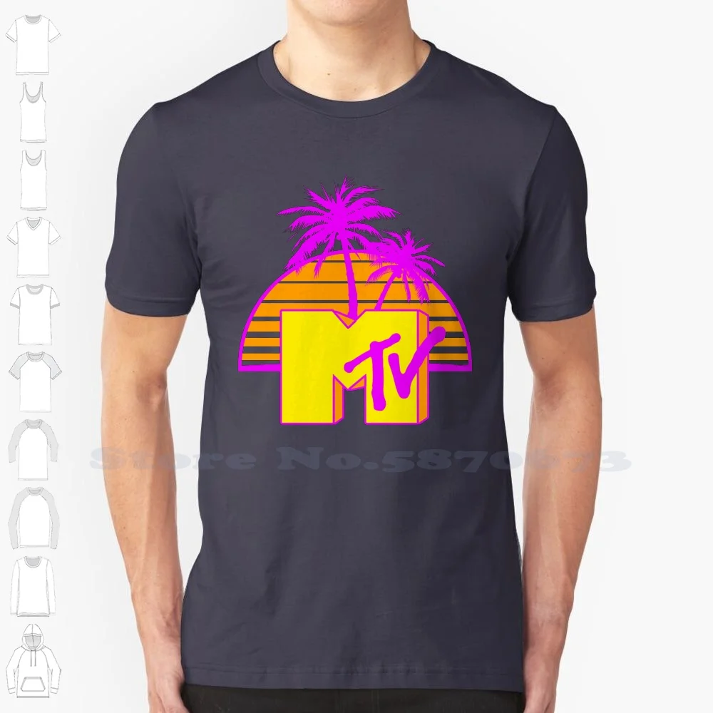 Mtv-Sunset 80S Maglietta Bianca Nera Per Uomo Donna Mtv Beavis E Butthead Anni '90 Anni '80 1980S Vintage Retro Tv Boombox Mtv Logo