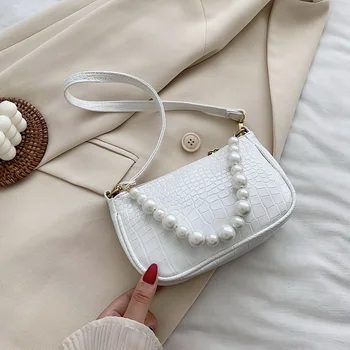 

Fashion Retro Alligator Leather Women Handbag Pearl Elegant Female Small Shoulder Shopping Bags Totes Purse