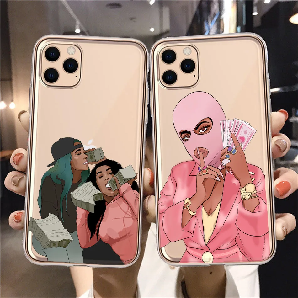 Черный женский чехол для iPhone 12 11Pro MAX SE 2020 5 6 7 8Plus XR XS X Make Money Cash Girl Melanin Poppin Case|Сумки