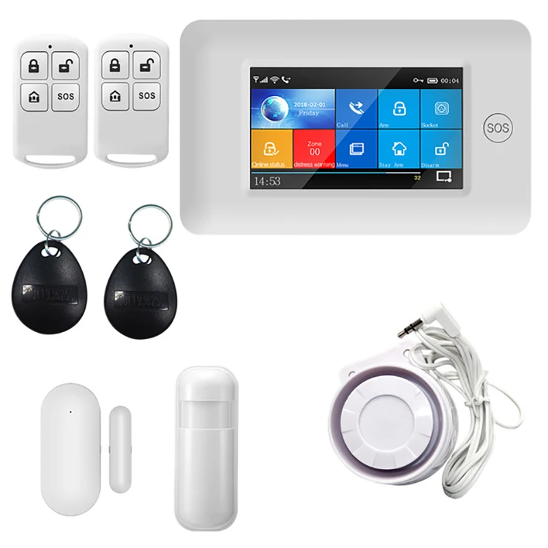 

Touch Screen DIY Smart Home Security Alarm System Kit 433MHz WIFI GSM GPRS RFID Card Burglar Compatible EU Alexa EU Plug