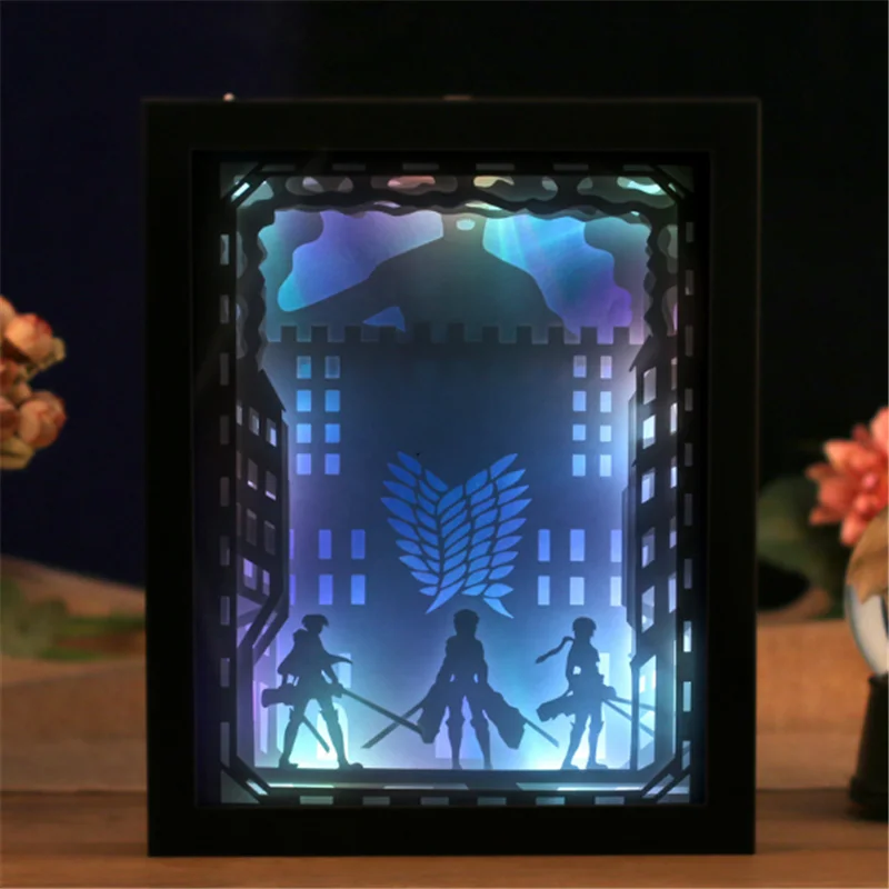 Attack on Titan Tonari no Totoro Anime Night Light 3d Paper Carving Table Lamp 3d Acrylic Nihgtlamp for Children Gift Home Decor
