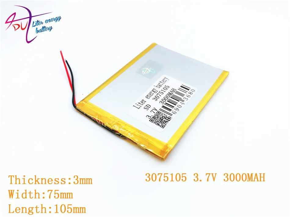 3,7 V планшеты полимерный аккумулятор 3000 мАч 3075105 история электро-zishu подчеркнуть 7 дюймов планшетный ПК