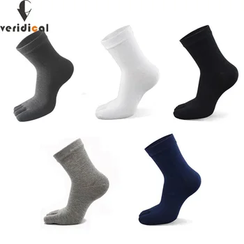 

VERIDICAL Combed cotton Five Finger Socks for man solid business work toe socks sokken brand party dress crew Socks hip hop