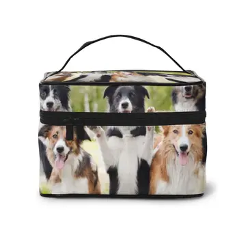 

WHEREISART new fashion women make up bags travel organizer cosmetic bag cases border collie toiletry kit pouch beauty bag