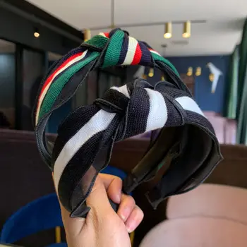 

Mixed color matching fashion wild lady sweet wind striped headband wide edge knotted buckle temperament headband hairpin