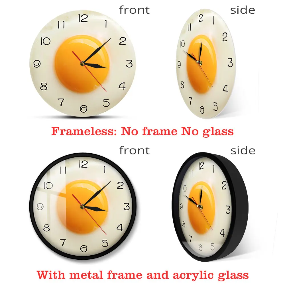 Sunny Side Up Fried Egg Kitchen Wall Clock 3D Flat Design Breakfast Food Wall Art Dining Room Interior Decor Silent Watch wall clock 3d wall clock