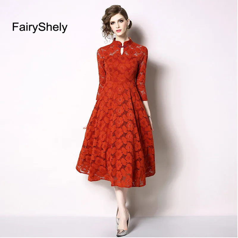 

2019 Autumn Three Quarter Wine Red Midi Plus Size Dress Women Sexy Elegant Lace Club Celebrity Evening Party Dress XXXL