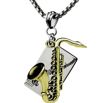 

Instrument Saxophone Pendant Necklace Gold Stainless Steel Hip Hop Music Character Necklace colar masculino Father's Day Gifts