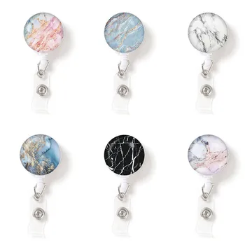 

1 Pcs Retractable Nurse Badge Reel Clip Marble Badge Holder Students Doctor Id Card Holder Key Chain Dropshipping