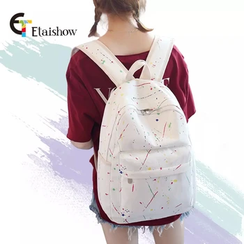 

Denim backpack female Korean version of the small fresh printed backpack literary and art casual junior high school student bag
