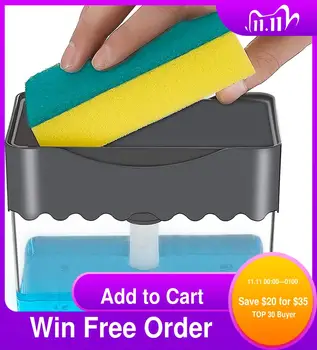 

Soap Pump Dispenser 2 In1 Hand Push ABS Washing Liquid Storage Box with Sponge Holder for Kitchen Sink