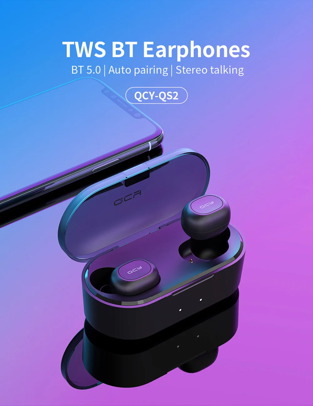 QCY T2C QS2 TWS Bluetooth V5.0 наушники 3D стерео Спортивные Беспроводные наушники с двойным микрофоном