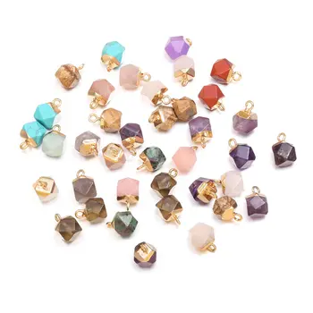 

2020 Natural Stone Pendants Facted Cube Shape Colorful Pendant Making for Charms Jewelry Necklace Earrings Gift for Women 2pcs