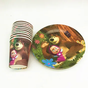 

20Pcs/lot Masha And Bear Kids Birthday Party Cartoon Disposable Tableware Sets Paper Cup Plate Girls Party Decoration Supplies