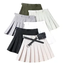 Solid Pleated Mini Skirt Sashes with Pocket Women Skirts High Waist A-Line Mini Skirt Fashion Casual Ladies Girls Sexy Skirts