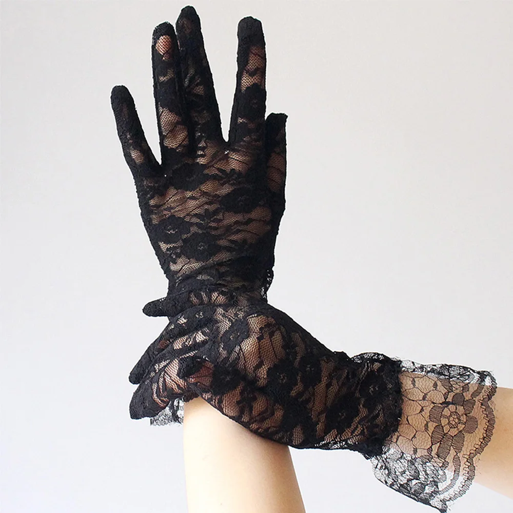 Женские сексуальные черные кружевные короткие дышащие ездовые солнцезащитные перчатки женский перчатки для невесты