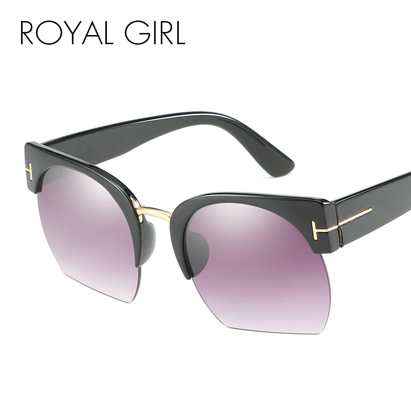 Женские квадратные солнцезащитные очки без оправы ROYAL GIRL розовые и синие