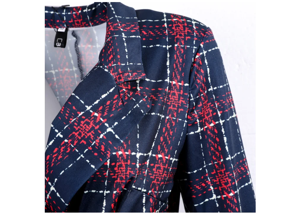 Autumn and winter explosions Plaid print suit Double-breasted Blazer Jacket Women elegant business high waist coat top