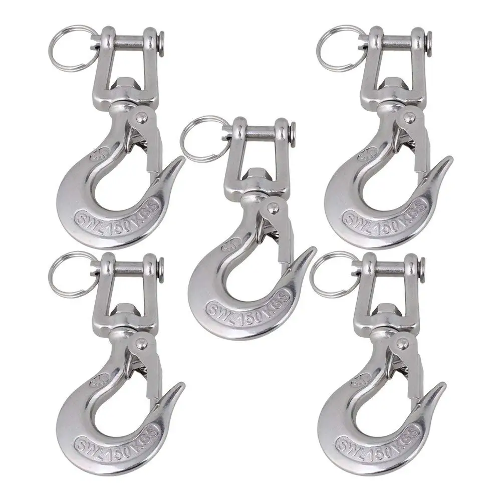 

5pcs 304 Stainless Steel American Type Trigger Clevis Type Swivel-Eye Lifting Snap Tone Hook with 150KG Working Load Limit