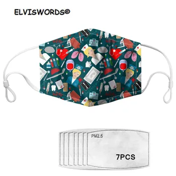 

ELVISWORDS mascaras 2020 Face Nurse Pattern Mouth Face Mask with 7pcs Filters Adult Washable Mouth Cover Face Mask for Kids