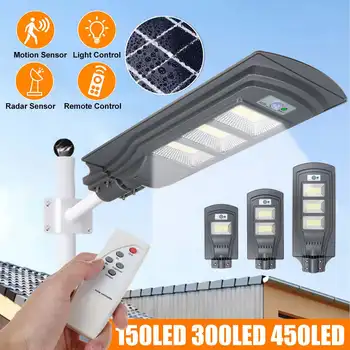 

150/300/450LED Solar Lamp Wall Street Light with Remote Controller Radar PIR Motion Sensor Security Lamp Outdoor Garden Yard