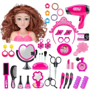 

41Pcs Children Makeup Pretend Playset Styling Head Doll Hairstyle Toy with Hair Dryer - 5803E
