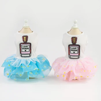 

Comfortable Wear Cute Pet Clothes Fluffy Skirt Pet Spring Summer Perfume Print Dress Dog Costumes Pet Dog Clothes