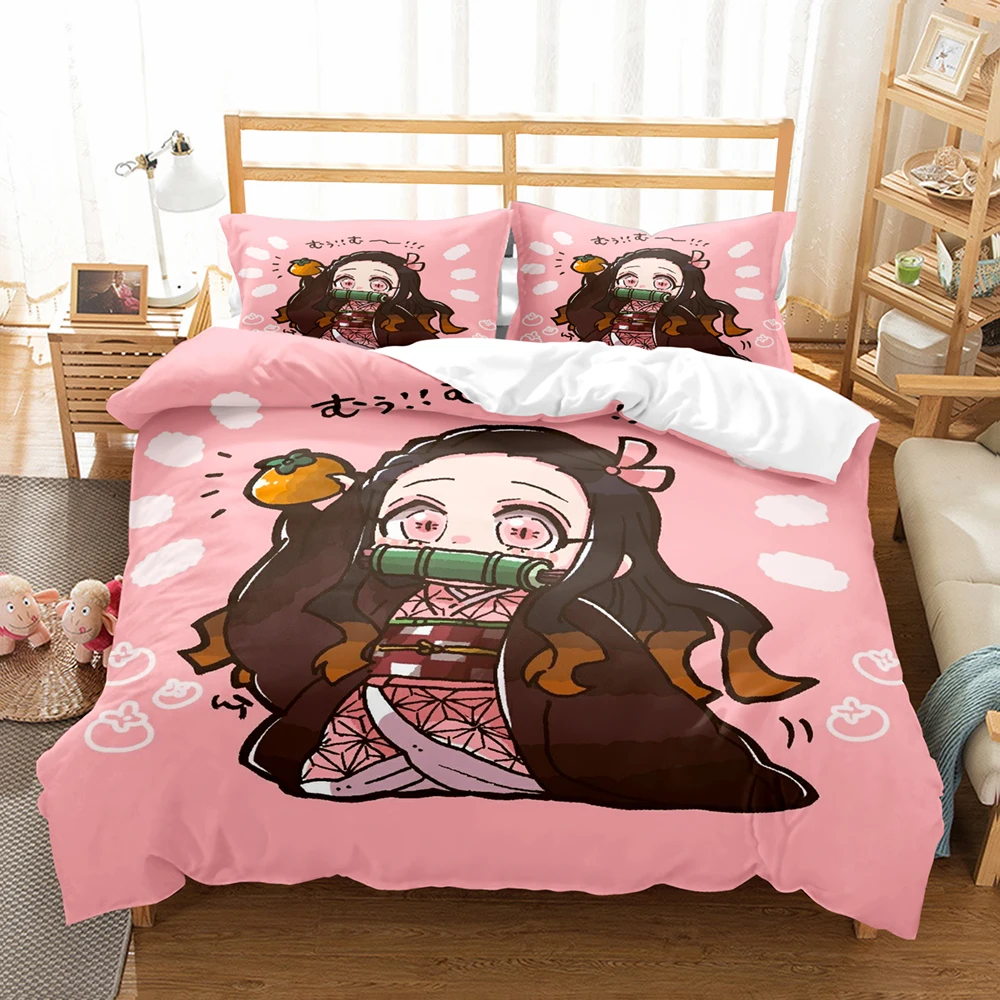 Demon Slayer Bedding Set 3D Japanese Anime Kids Gift Duvet Cover Comforter Bed Linen Home Textiles Queen King Single Size | Дом и сад