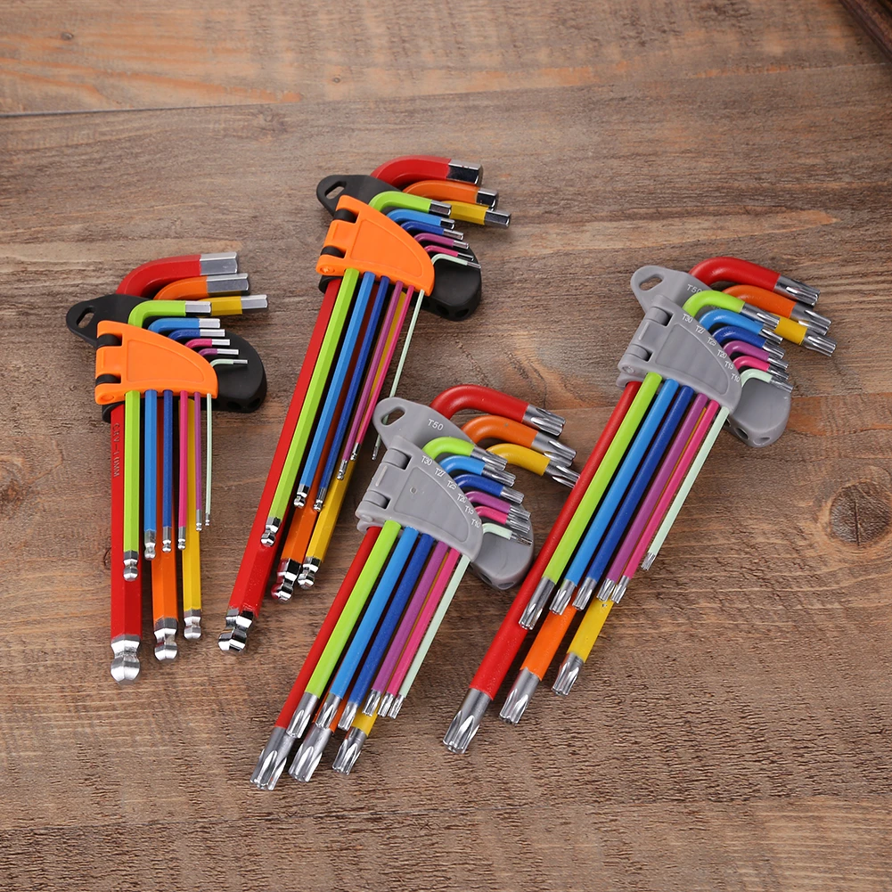1.5mm10mm Color Coded BallEnd Hex Allen Key L Wrench Set Torque Long