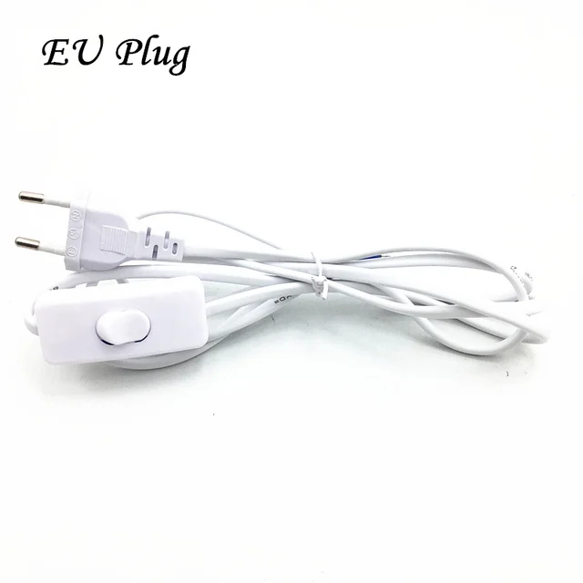 AC Power Cord with On-Off Switch and EU Plug - 1.8m Black/White Extension Cable