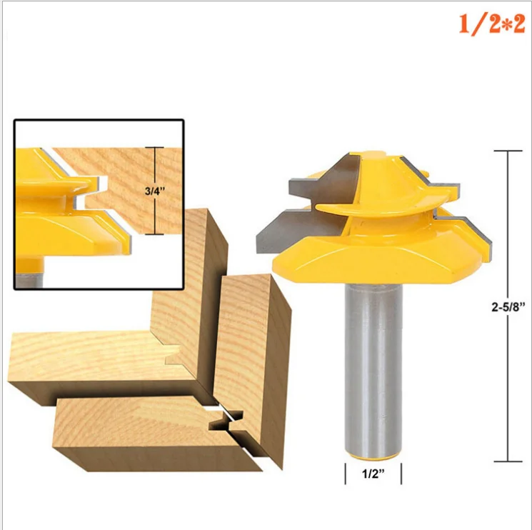 

1-3/8" 1/4" Woodworker Lock Miter Router Bit 8Inch Shank Woodworking Tenon Milling Cutter Tool Milling Wood Carbide Alloy