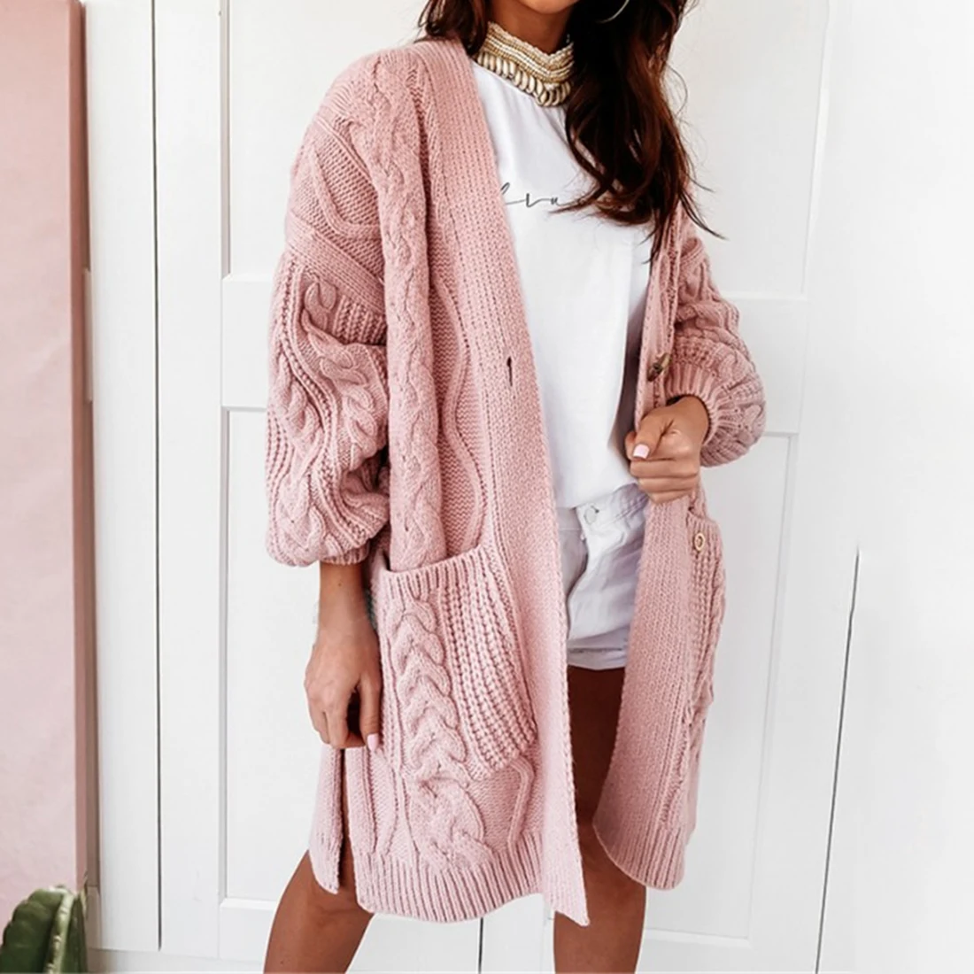 

Fashion Cardigan Women Pattern Button Long Batwing Sleeve Boho Crochet Knitted Sweaters Oversized Sweater Coat Women
