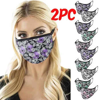 

2pc Adult Halloween Masks Skull Print Breathable Reuse Protective Washable Face Mask Reusable Colorful Fabric Face Scarf Mask
