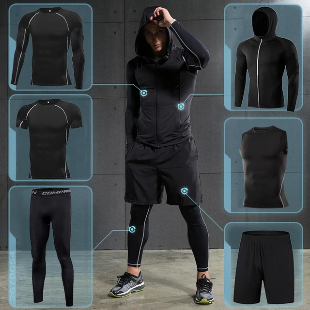 US $23.80 Men's Running Sports Suit Gym Fitness Compression Clothing Jogging Sport Sets Exercise Workout Tigh