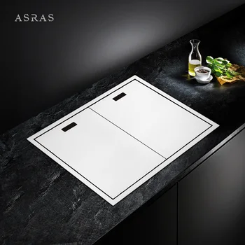 

Asras 7247E SUS304 handmade kitchen sink hidden sink stainless steel lids covered sink fine brushed with drainer and faucet
