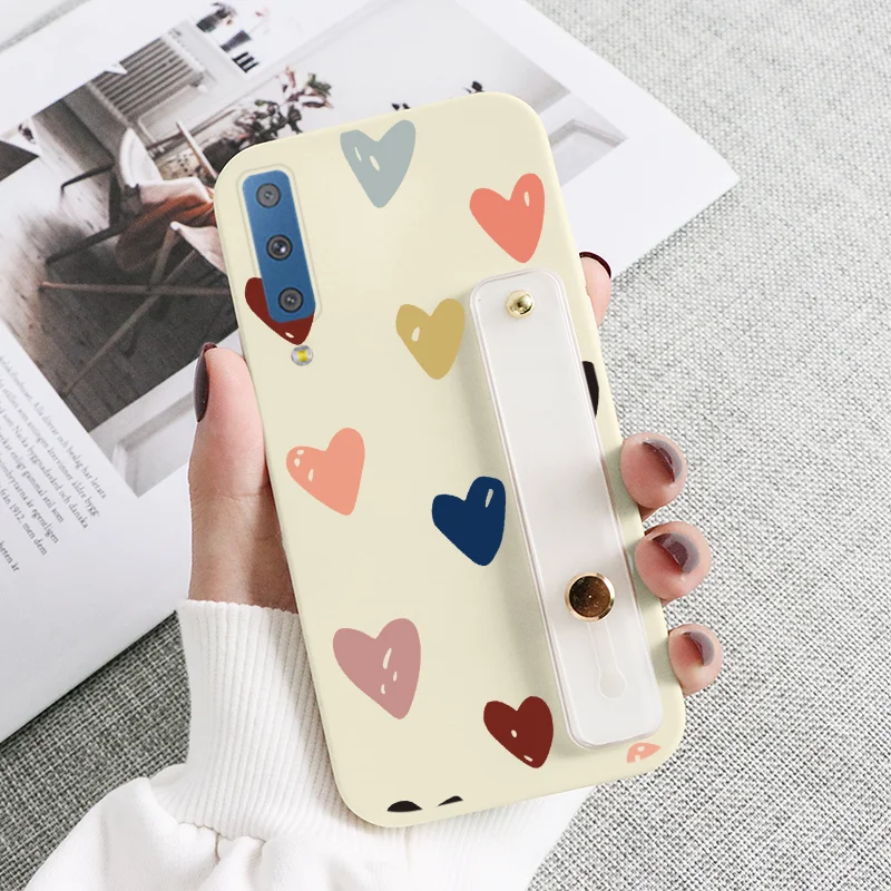 silicone cover with s pen For Samsung Galaxy A7 2018 A750 Cover Flowers Case For Samsung Galaxy A 7 750 GalaxyA7 2018 Wrist Strap Holder Protective Fundas silicone case samsung Cases For Samsung