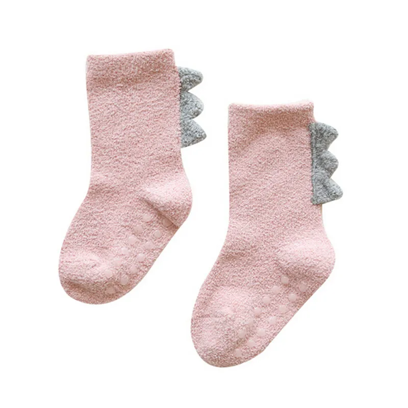 Милые хлопковые однотонные длинные гетры из кораллового флиса с крыльями для маленьких девочек гольфы носки-трубы - Цвет: Розовый