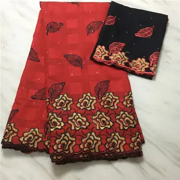 

High Quality Embroidery red Lace Fabric Swiss Voile Lace In Switzerland New Design African Swiss Voile Lace Fabric 5+2yards