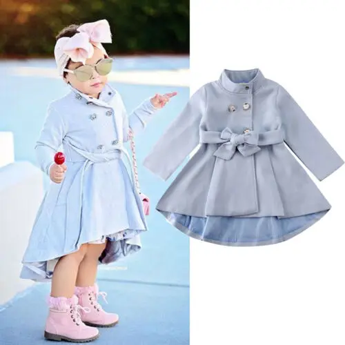  Autumn Winter Kid Baby Girl Coat Jacket Toddler Windbreaker Outwear Long Dress Overcoat Raincoat Sn
