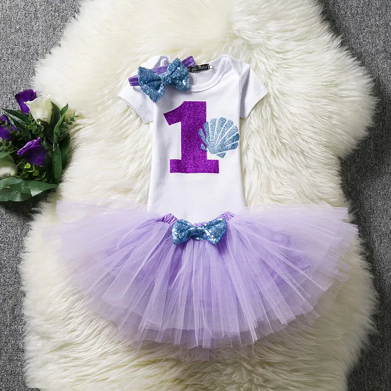 Одежда на первый день рождения для маленьких девочек, фиолетовое бальное платье русалки с блестками, платье для девочек, подарок на день рождения для малышей 12 месяцев