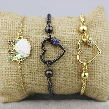

10pcs Color cz screw clasp charm bracelet,fashion cz connector bracelet,adjustable clasp jewelry bracelet