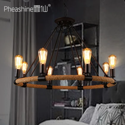 

Loft American industrial Restaurant Bar Art Lamp Retro nostalgic living room decoration bar 6 hemp rope chandeliers