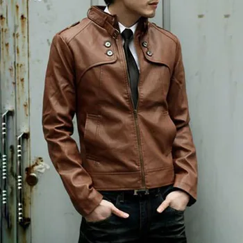

Korean Style Spring Autumn Men Leather Jacket Coats Fashion Stand Collar Slim Fit Casual PU Man Motorcycle Outwear Plus Size 2XL